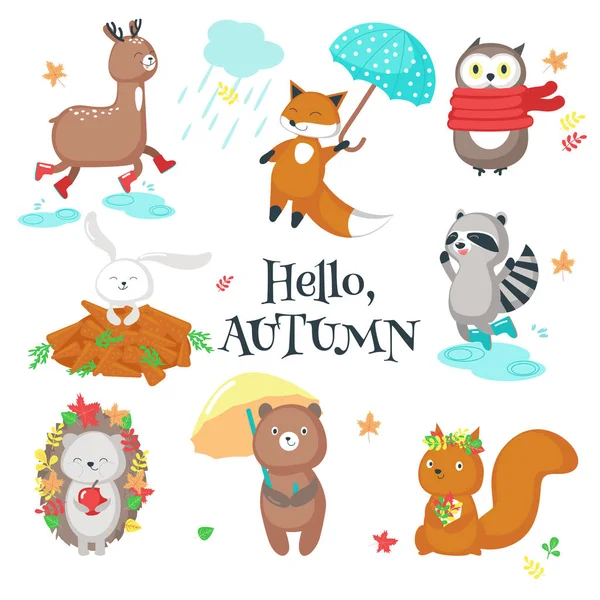 Autumn animals icon set vector isolated illustration — Stock Vector