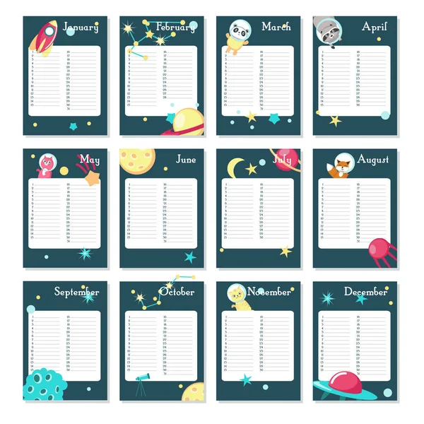 Πρότυπο διάνυσμα ημερολογίου Planner με χώρο ζώα — Διανυσματικό Αρχείο