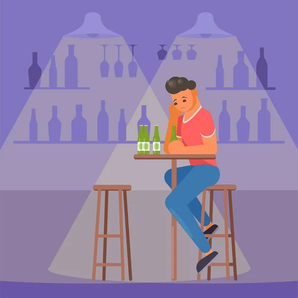 Hombre deprimido con diseño de estilo plano vector de cerveza — Archivo Imágenes Vectoriales