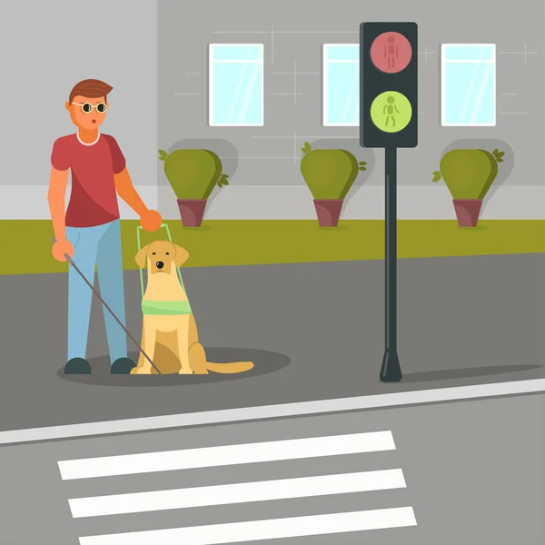Vector εικονογράφηση του τυφλού με σκύλο-οδηγό — Διανυσματικό Αρχείο