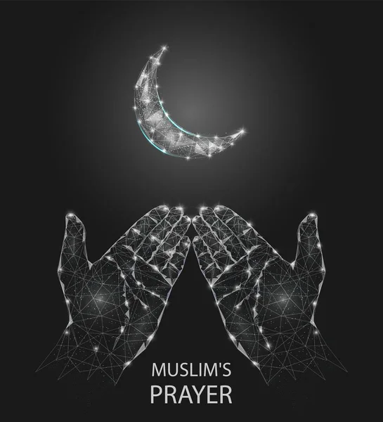 Muslim prayer hands vector geometric polygonal background — Stock Vector