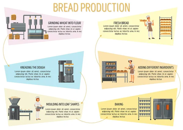 Ekmek yapım Infographic vektör düz stil tasarımı — Stok Vektör