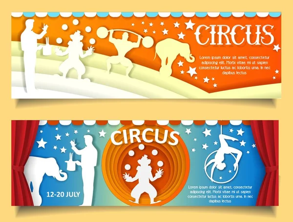 Vector papier knippen circus banner sjabloon set — Stockvector