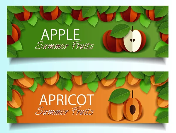 Elma kayısı meyve afiş kümesi vektör kağıt kesme — Stok Vektör