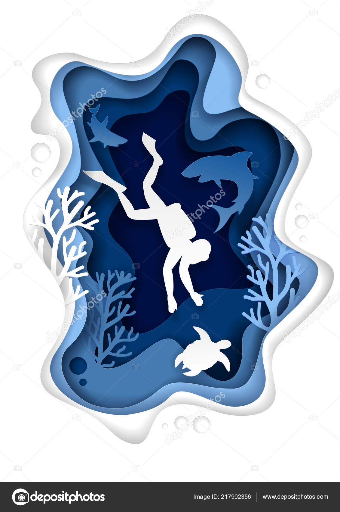 Whale paper cut style. Layered paper cut out. Shadow box, 3d art. Stock  Vector
