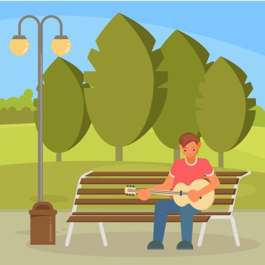 Sokak müzisyeni gitar vektör düz illüstrasyon iskambil