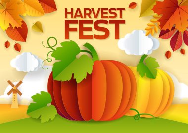 Hasat Festivali vektör kağıt kesme poster afiş şablon