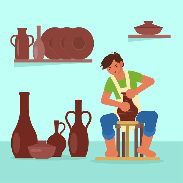 Potier faisant céramique vecteur pot plat illustration — Image vectorielle