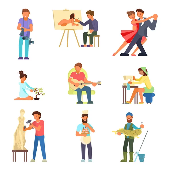 People and their hobbies vector flat illustration — Stock Vector