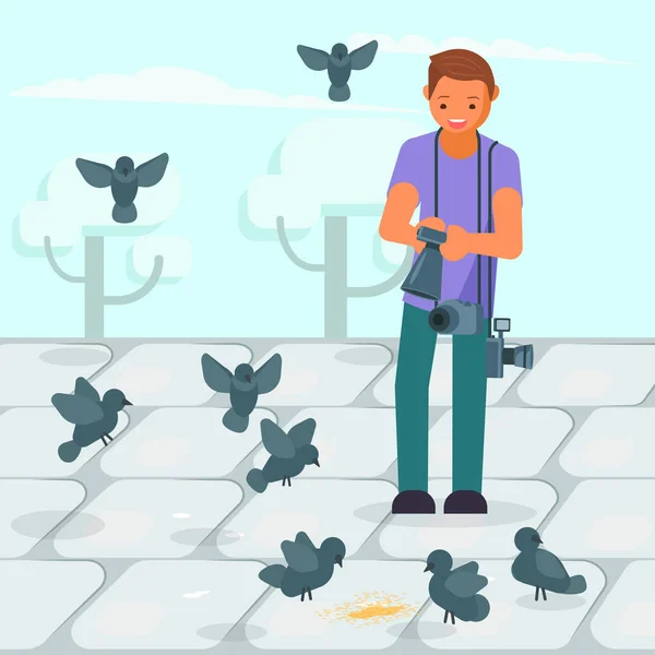 Photographe photographiant des pigeons illustration vectorielle — Image vectorielle