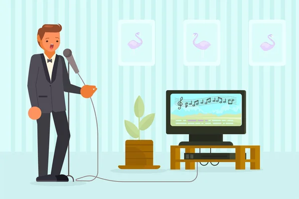 Man zingen karaoke vectorillustratie in vlakke stijl — Stockvector