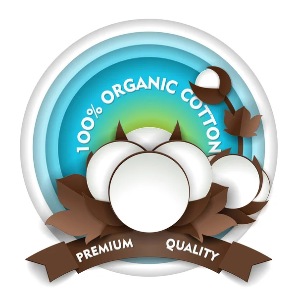 Emblema de corte de papel de algodón orgánico natural — Archivo Imágenes Vectoriales