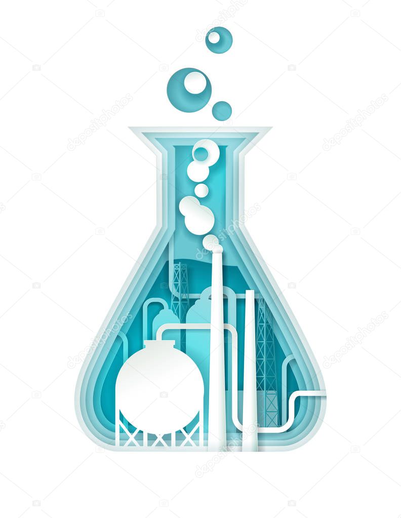 Chemical industry plant vector paper art illustration