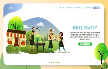 Barbekü partisi açılış sayfası Web sitesi vektör şablonu