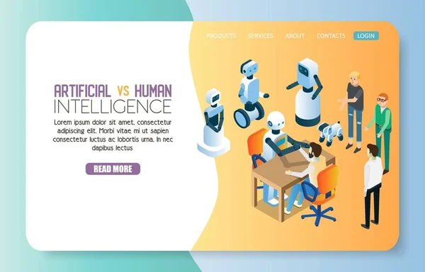 AI vs menselijke landing website vector paginasjabloon — Stockvector