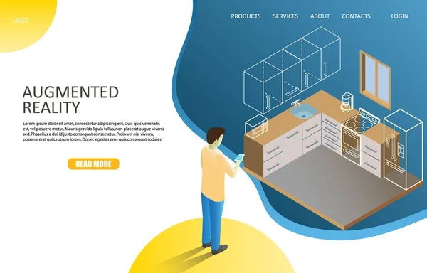 Förstärkt verklighet landning sida webbplats vector mall — Stock vektor