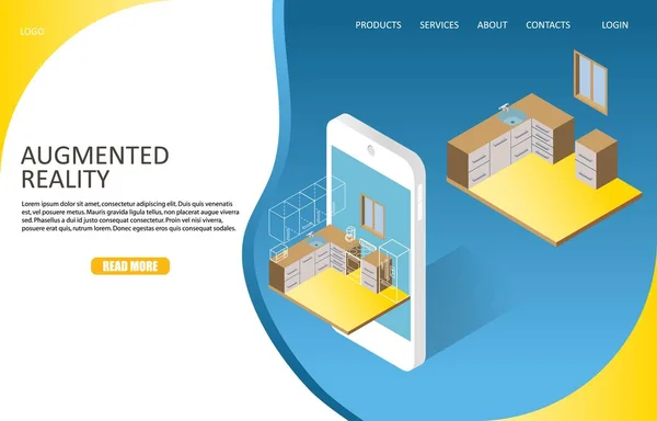 Förstärkt verklighet landning sida webbplats vector mall — Stock vektor