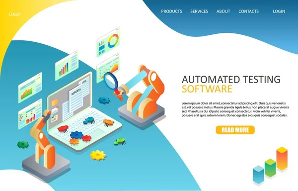 Automatiserad mjukvara testning landning sida webbplats vector mall — Stock vektor