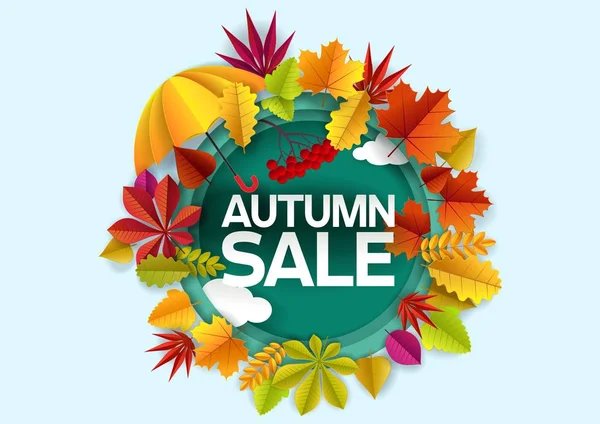 Autumn sale vector paper cut discount label poster banner template — Stock Vector