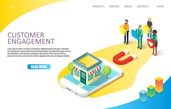 Kunden Engagement Landing Page Website Vektorvorlage — Stockvektor