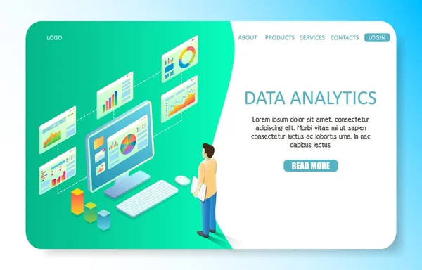 Data analytics landning sida webbplats vector mall — Stock vektor