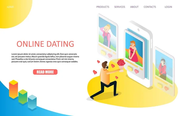 Dating Online Landing Page Website Temply Векторная Изометрическая Иллюстрация Мужчины — стоковый вектор