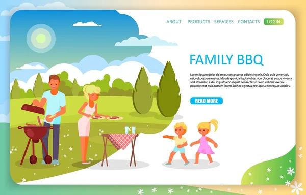 Famille bbq page de renvoi site vectoriel modèle — Image vectorielle