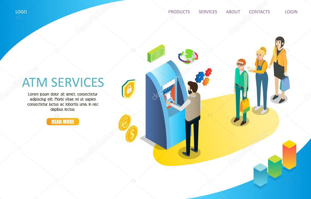 ATM services landing page website vector template
