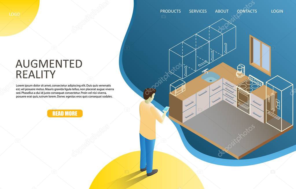 Augmented reality landing page website vector template