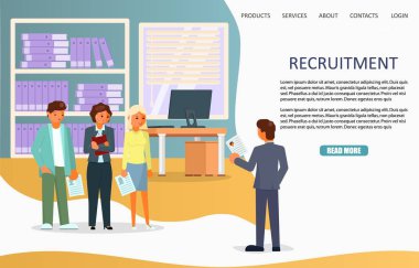 İşe Alım açılış sayfası veya Web sitesi vektör şablonu