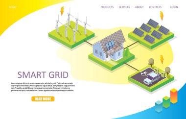 Smart grid landing page website vector template clipart