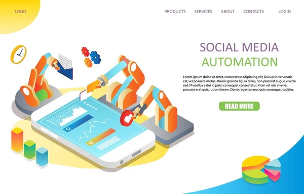 Modello vettoriale del sito web dell'automazione dei social media — Vettoriale Stock