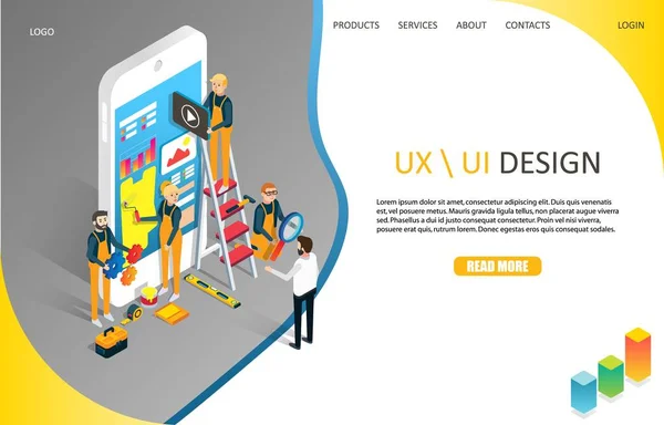 Plantilla de vector de página web de landing page de diseño UX o UI — Archivo Imágenes Vectoriales