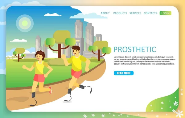 Modèle vectoriel de site Web de page de destination prothétique sportive — Image vectorielle