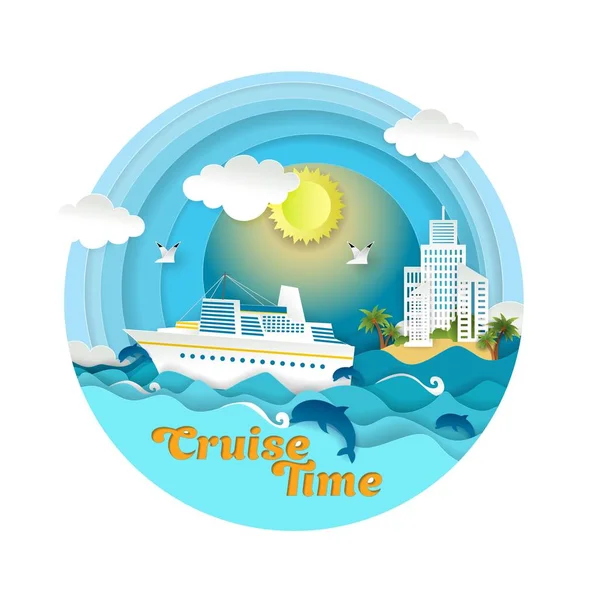 Cruise time vector paper art style illustration — Stock Vector