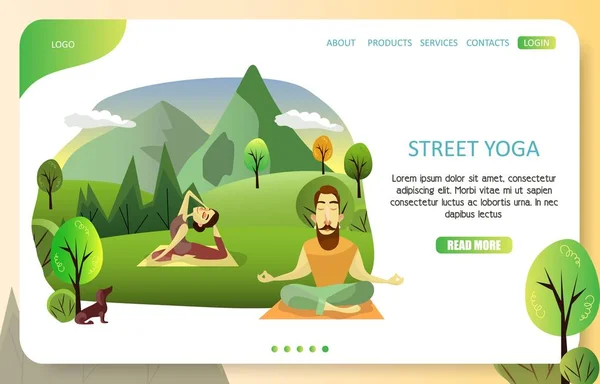 Street yoga landing page sito web modello vettoriale — Vettoriale Stock