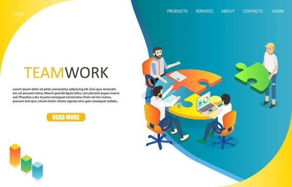 Business teamwork landing page website vector template — Stock Vector