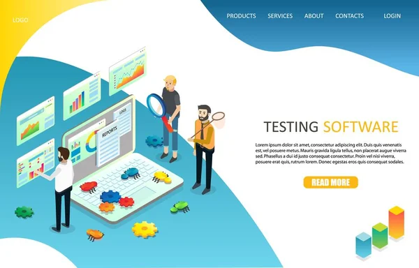 ランディング ページのウェブサイト ベクトル テンプレート ソフトウェアのテスト — ストックベクタ