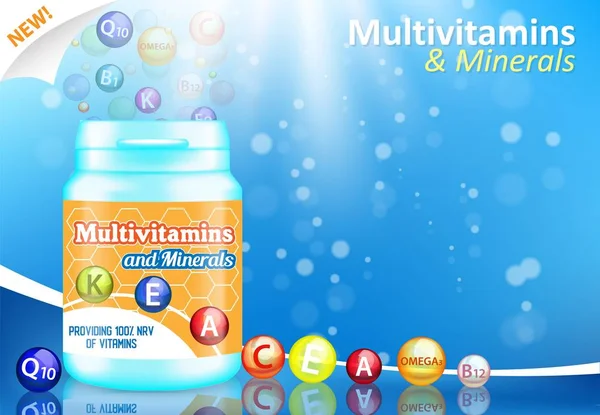 Cartel publicitario complejo vectorial de vitaminas y minerales — Archivo Imágenes Vectoriales