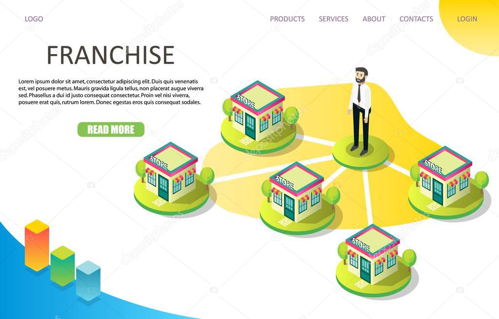 Franchise business landing page website vector template
