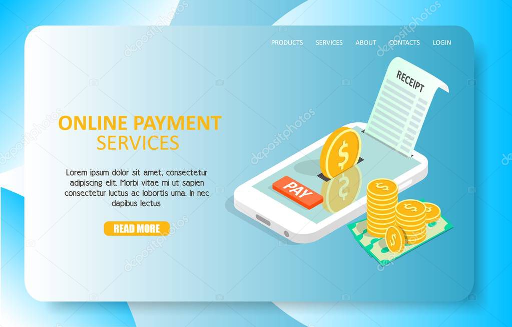 Online payment services landing page website vector template