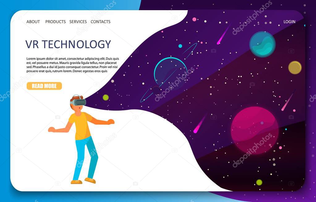 VR technology landing page website vector template