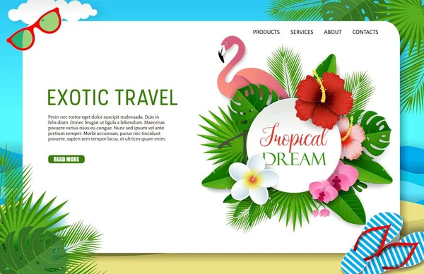 Vektor Papier geschnitten exotische Reise Landing Page Website Vorlage — Stockvektor