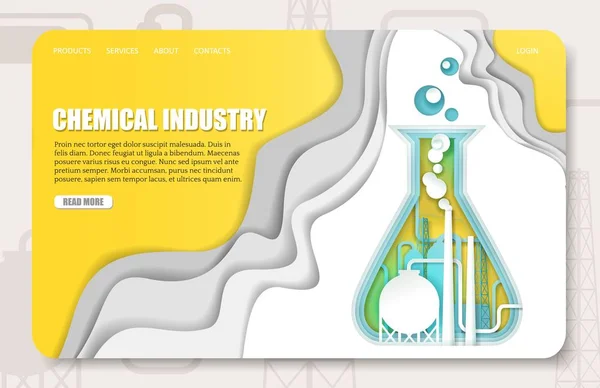 ベクトル紙カット化学工業ランディング ページのウェブサイト テンプレート — ストックベクタ