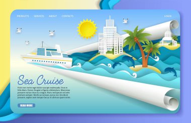 Deniz cruise açılış sayfası Web sitesi şablonu vektör kağıt kesme