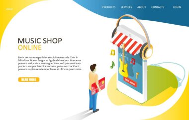 Müzik online mağaza açılış sayfası Web sitesi vektör şablonu