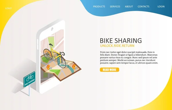 Bike sharing landing page site vectoriel modèle — Image vectorielle