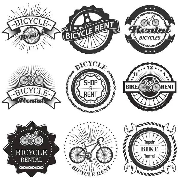 Vector conjunto de alquiler de bicicletas insignias etiquetas logo — Vector de stock