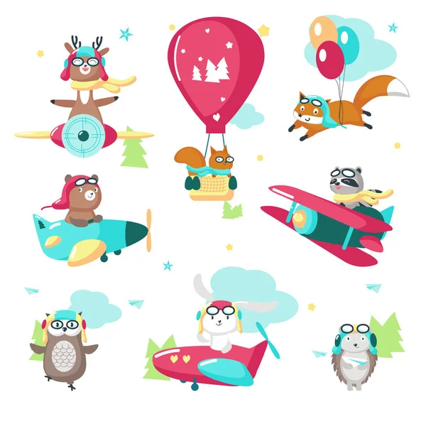 Lindo divertido piloto animales vector ilustración aislada — Vector de stock