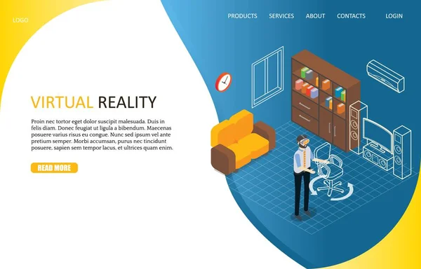 Realtà virtuale landing page sito web modello vettoriale — Vettoriale Stock